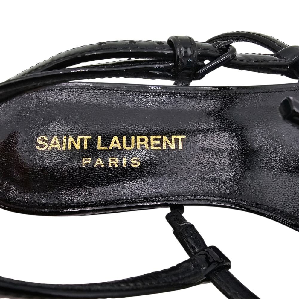 Saint Laurent YSL Cassandra Flat Strap Sandal Black Patent Leather Size 37 US 7 - Picture 10 of 11